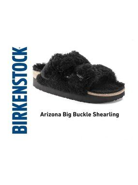 NWOB ~ BIRKENSTOCK ARIZONA BIG BUCKLE SHEARLING BLACK TEDDY SANDALS sz 40